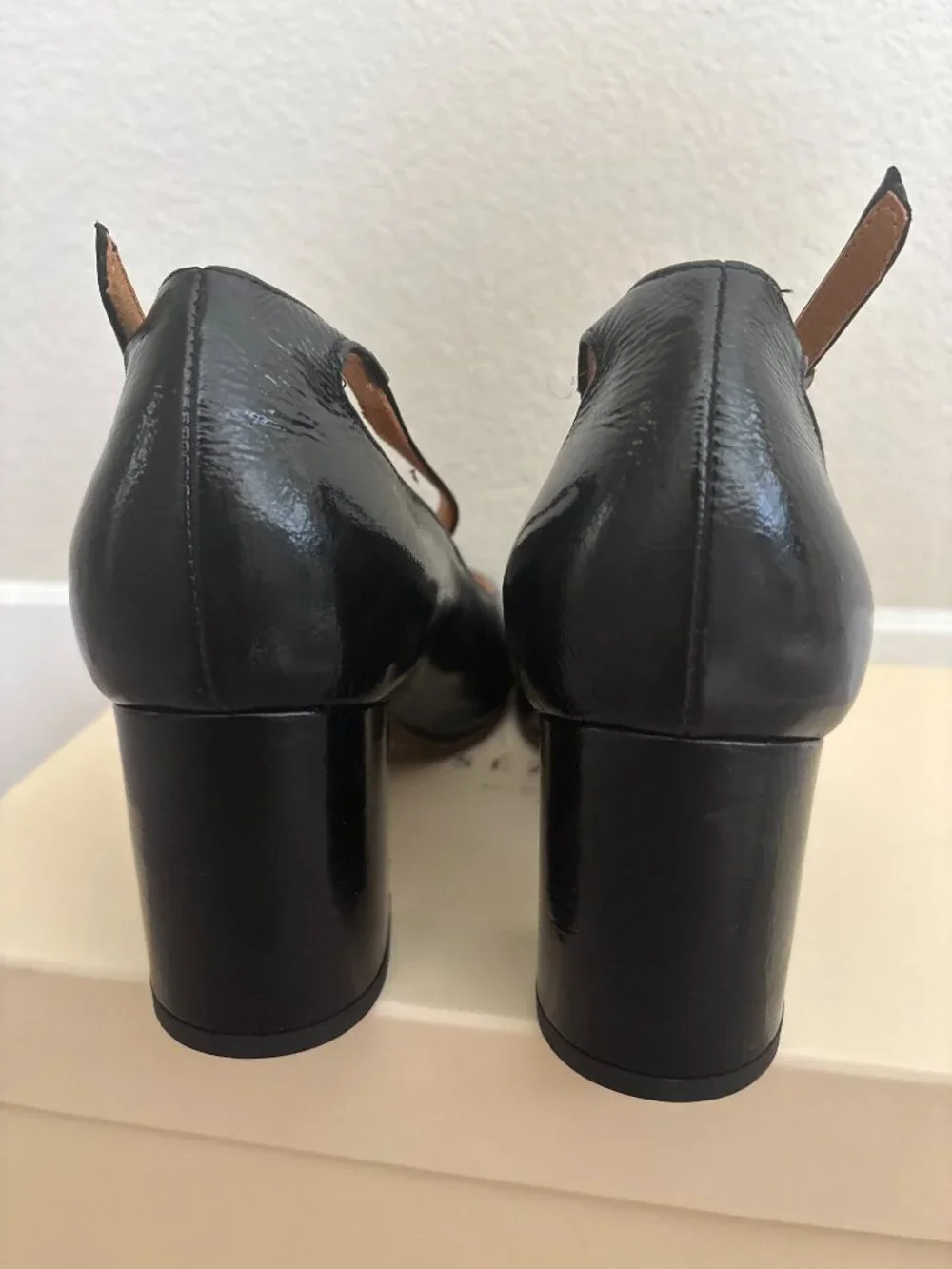 NEW Sezane Marcy Mary Jane Heels Sz 38 Black Goat Patent Leather
